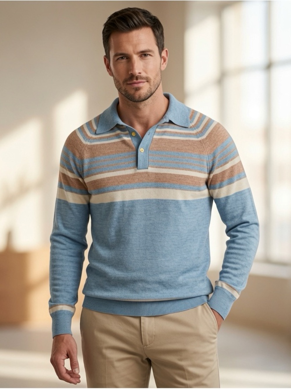 Puritan Light Blue Striped Knit Polo